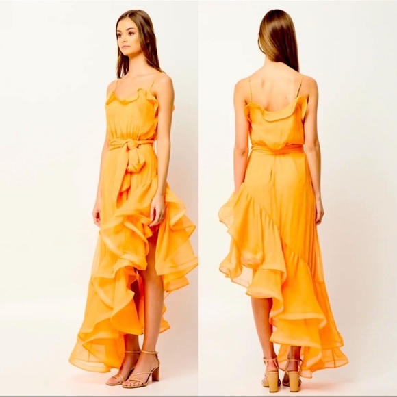 Elliatt Dresses & Skirts - Elliate Maldives Ruffle Asymmetric Maxi Dress in Mango | Tangerine